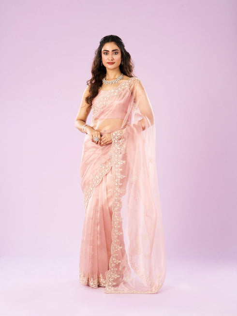 Mohey Pink Organza Extravaganza Saree