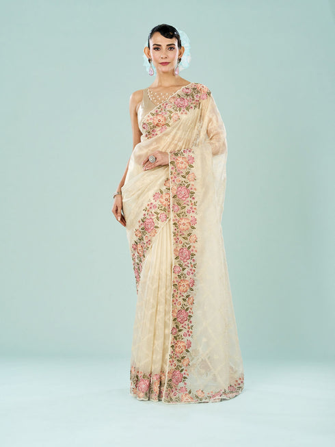 Mohey Cream Dream Organza Saree