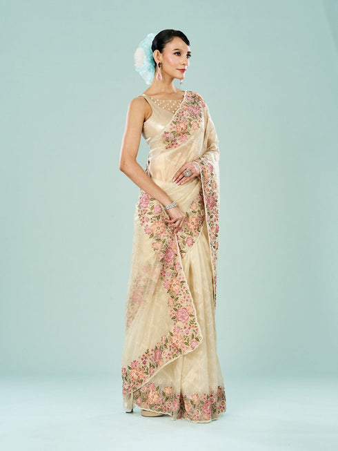 Mohey Cream Dream Organza Saree