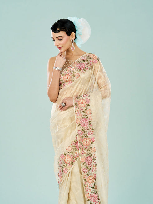 Mohey Cream Dream Organza Saree