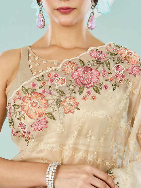 Mohey Cream Dream Organza Saree