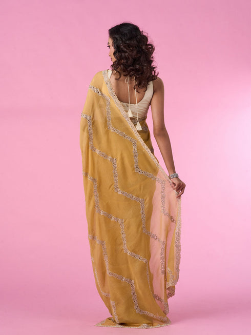 Mohey Ravishing Yellow Chinon Saree