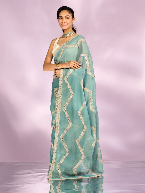 Mohey Elegant Light Blue Saree Ensemble