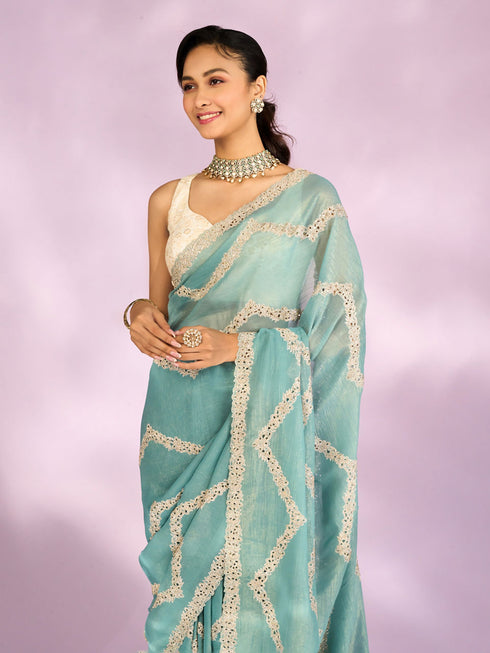 Mohey Elegant Light Blue Saree Ensemble