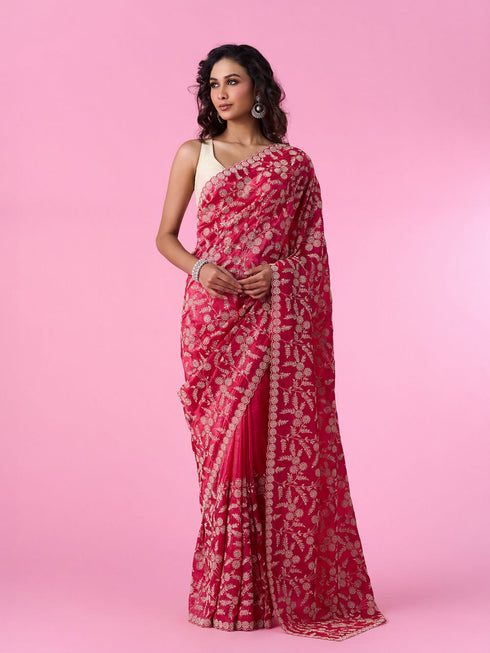 Mohey Rani Pink Exquisite Chinon Bridal Saree