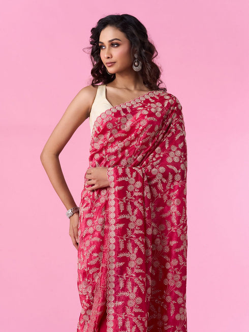 Mohey Rani Pink Exquisite Chinon Bridal Saree
