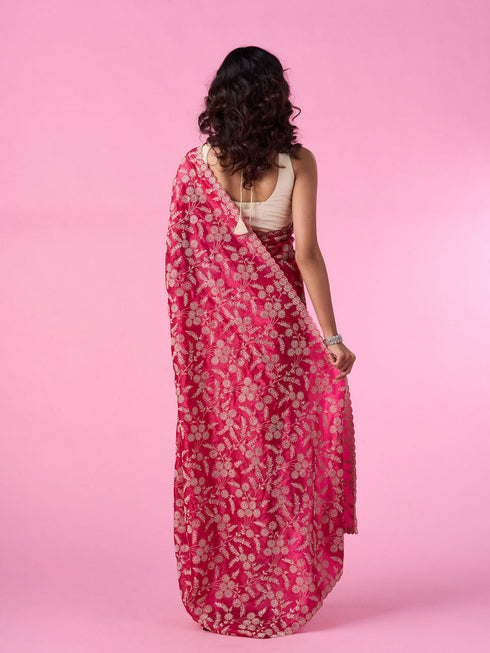 Mohey Rani Pink Exquisite Chinon Bridal Saree