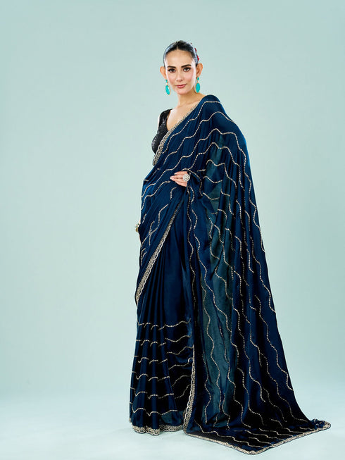 Mohey Indigo Blue Satin Saree