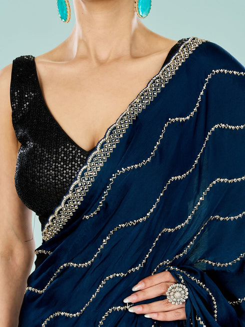 Mohey Indigo Blue Satin Saree