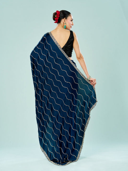 Mohey Indigo Blue Satin Saree