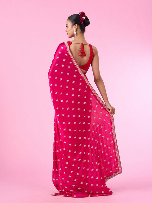 Mohey Rani Pink Satin Elegance Saree