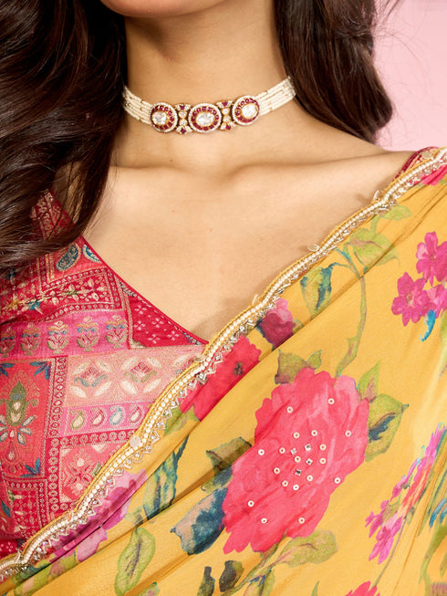 Mohey Radiant Mustard Yellow Satin Saree