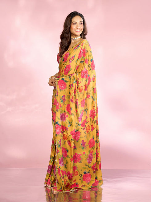 Mohey Radiant Mustard Yellow Satin Saree