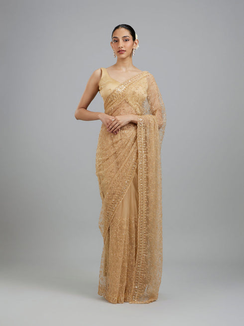 Mohey Beige Net Festive Saree