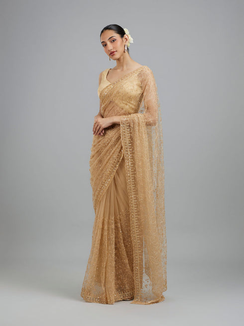 Mohey Beige Net Festive Saree