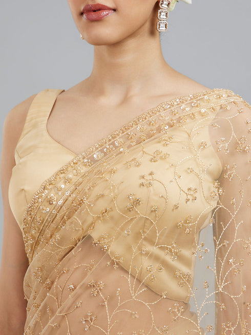 Mohey Beige Net Festive Saree