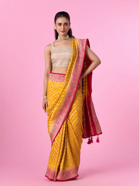 Mohey Elegant Yellow Banarasi Saree