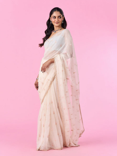 Mohey Rani Pink Satin Elegance Saree
