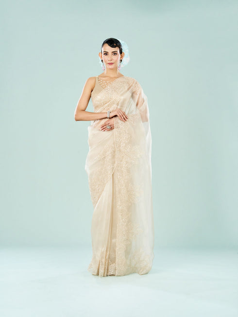 Mohey Cream Colored Vision of Elegance Saree