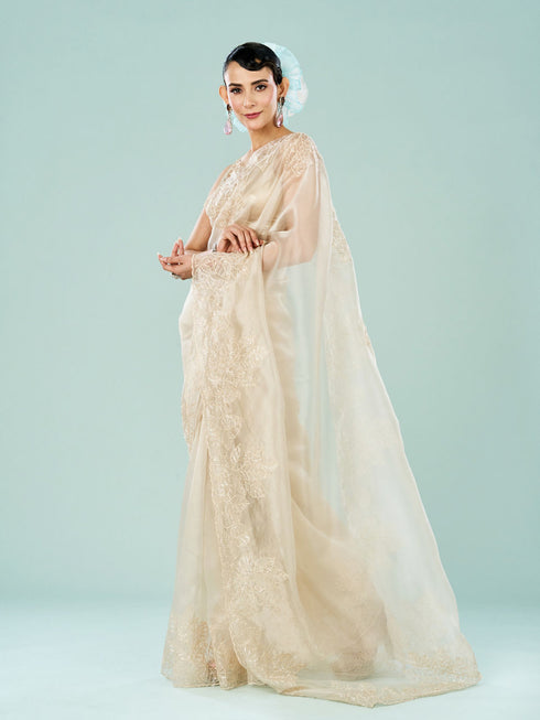 Mohey Cream Colored Vision of Elegance Saree