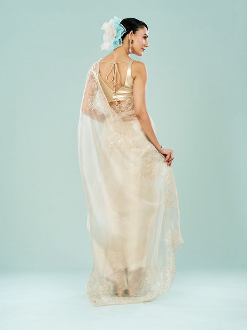 Mohey Cream Colored Vision of Elegance Saree