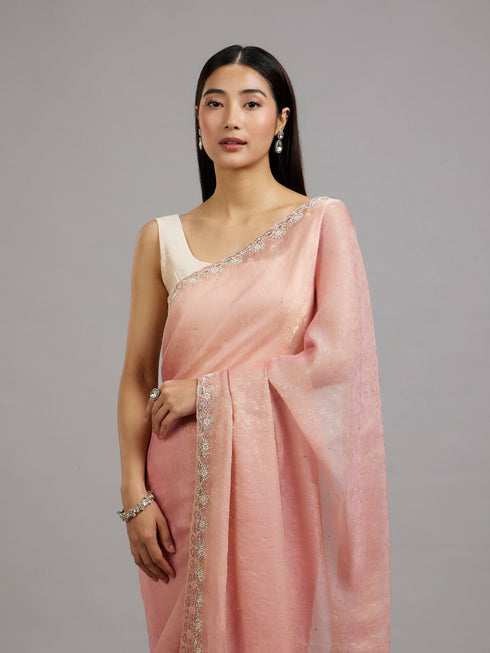 Mohey Peach Paradise Organza Saree
