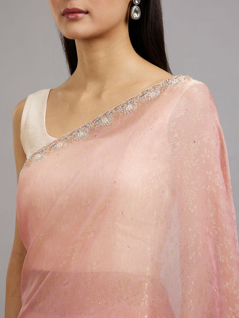 Mohey Peach Paradise Organza Saree