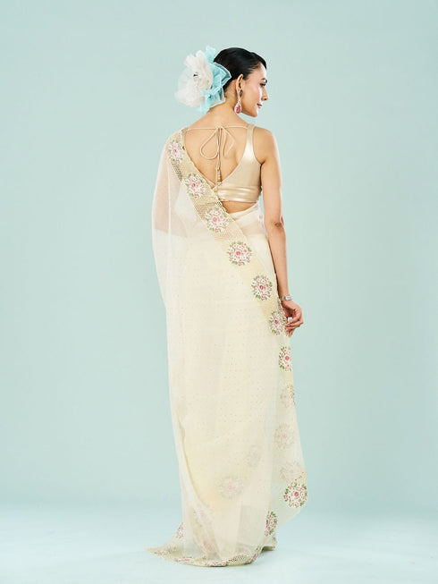 Mohey Elegant Cream Chiffon Saree