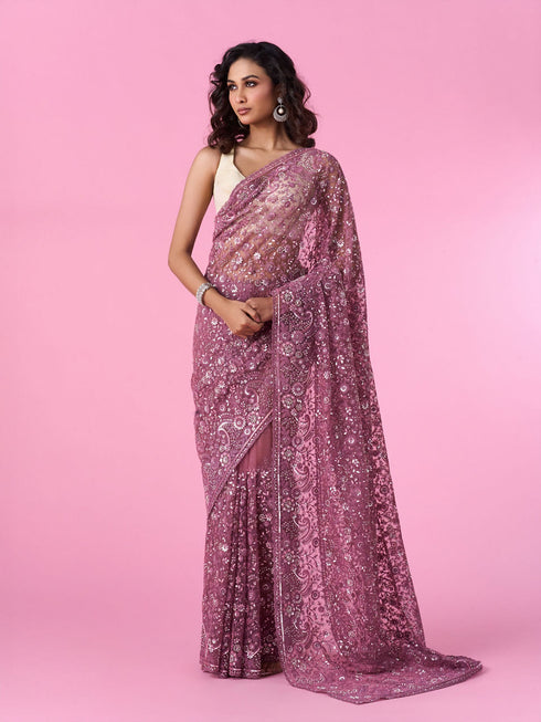 Mohey Dusty Pink Elegant Net Saree