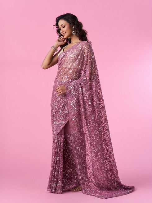 Mohey Dusty Pink Elegant Net Saree