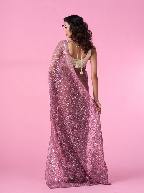 Mohey Dusty Pink Elegant Net Saree