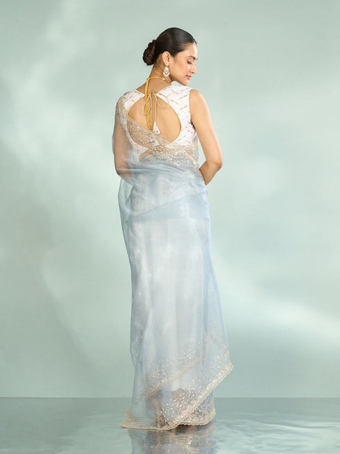 Mohey Blue Organza Enchantress Saree