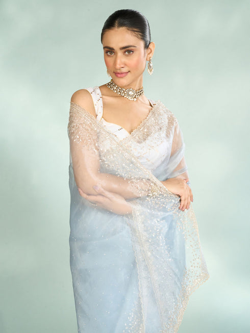 Mohey Blue Organza Enchantress Saree
