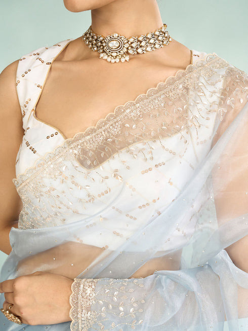 Mohey Blue Organza Enchantress Saree