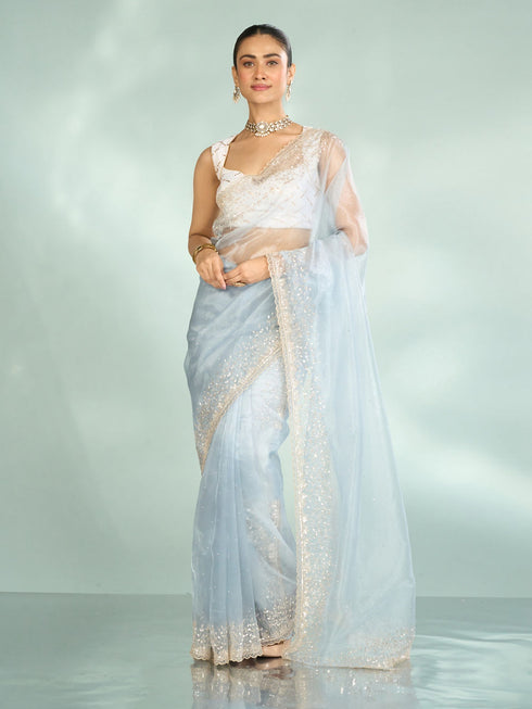 Mohey Blue Organza Enchantress Saree