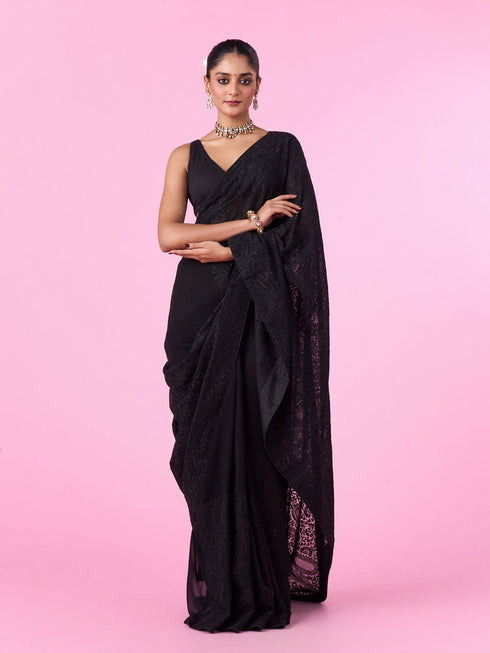 Mohey Elegant Black Georgette Saree