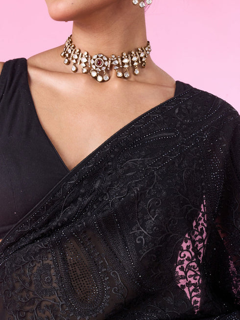 Mohey Elegant Black Georgette Saree