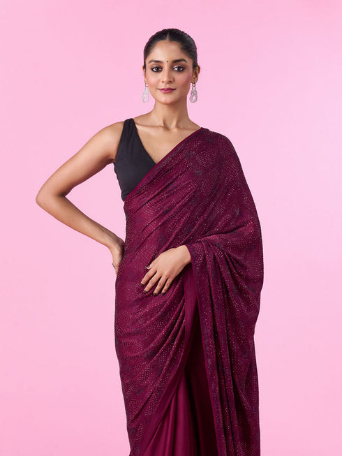 Mohey Elegant Wine Satin Saree