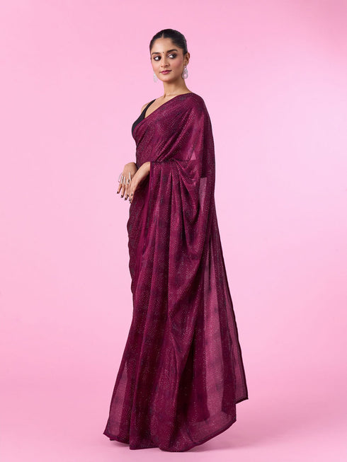 Mohey Elegant Wine Satin Saree