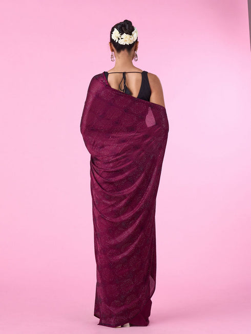 Mohey Elegant Wine Satin Saree