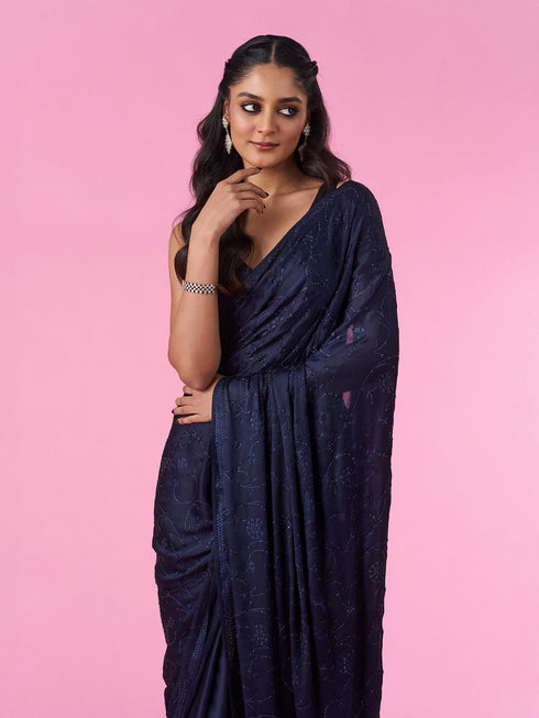 Mohey Blue Indigo Regal Satin Saree