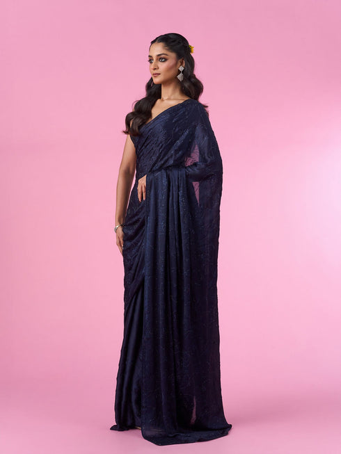 Mohey Blue Indigo Regal Satin Saree