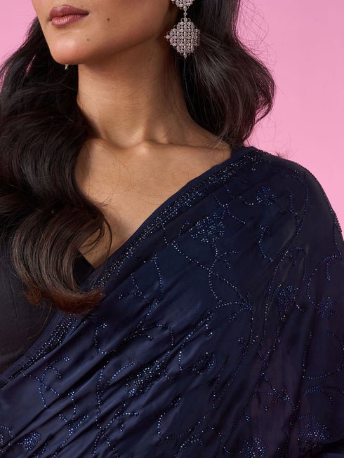 Mohey Blue Indigo Regal Satin Saree