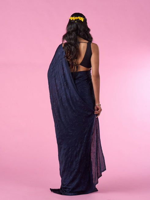 Mohey Blue Indigo Regal Satin Saree
