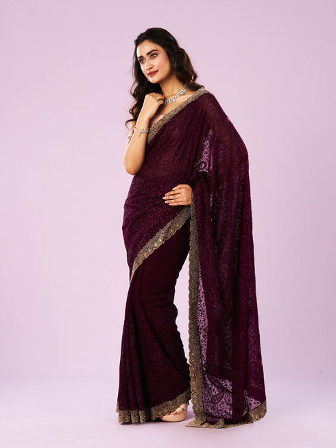 Mohey Serene Wine Georgette Saree
