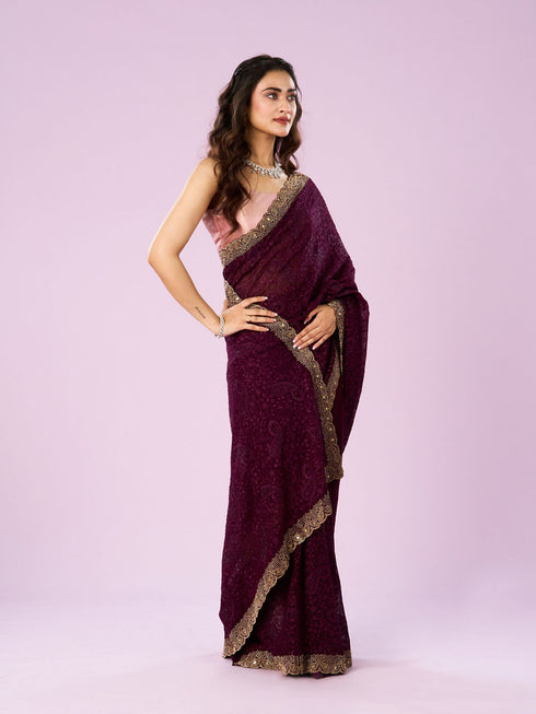 Mohey Serene Wine Georgette Saree