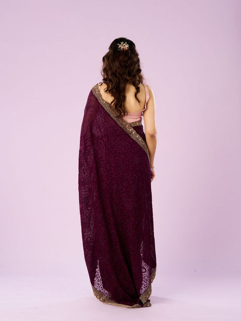 Mohey Serene Wine Georgette Saree