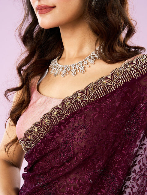 Mohey Serene Wine Georgette Saree