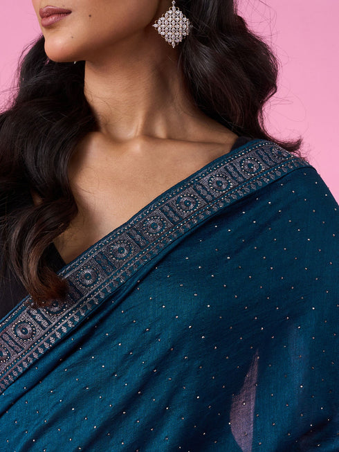 Mohey Blue Enchantress Silk Saree