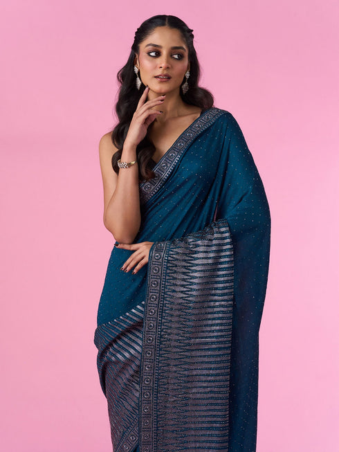 Mohey Blue Enchantress Silk Saree
